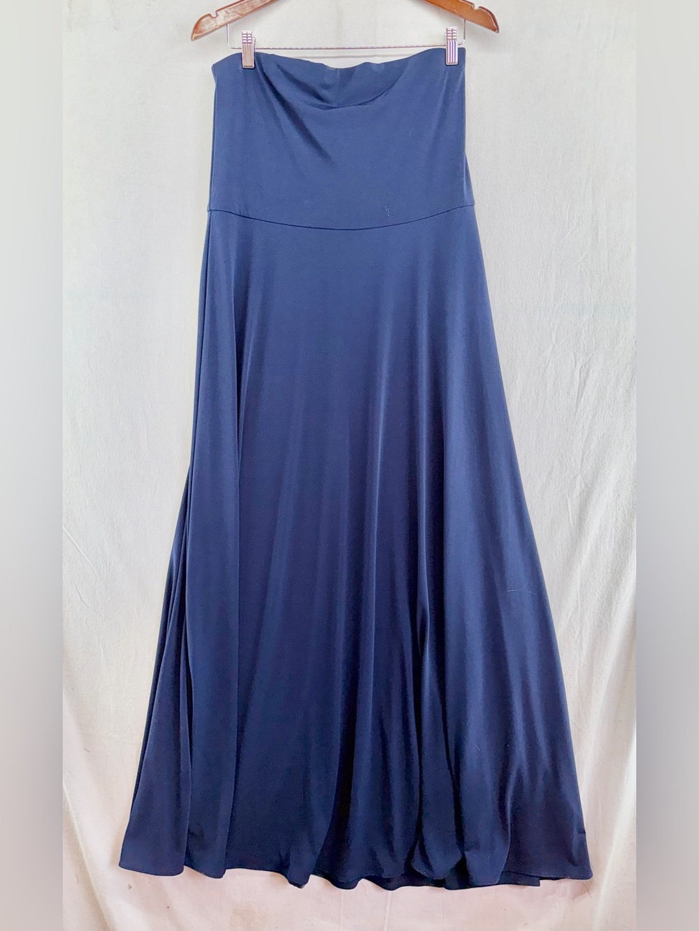 Ralph Lauren Solid Navy Blue Slinky Fabric Maxi Skirt Strapless Dress Sz Large